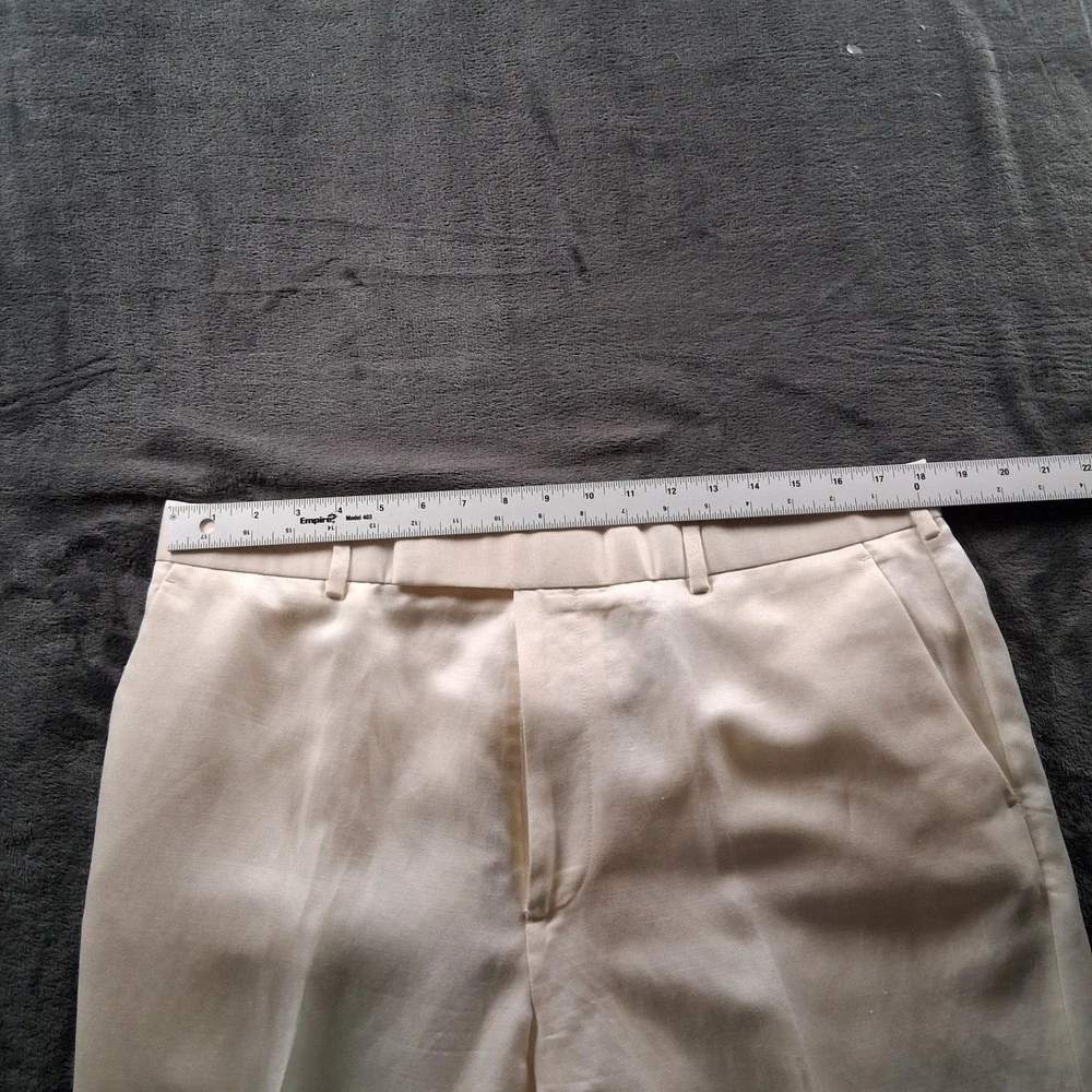 Perry Ellis Dress Pants Mens 36x32 Cream Linen Tencel Blend Flat Front Straight